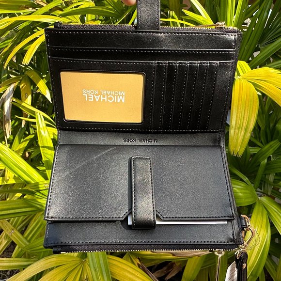 Michael Kors Jet Set Travel Large Double Zip Wallet MK Graphic Logo Beige Black - Picture 3 of 10